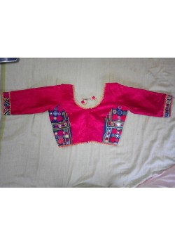 Pink blouse with handmade mirror work